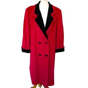 Amanda Gail Made In USA Elegant Red and Black Women's Long Coat 1990s Vintage